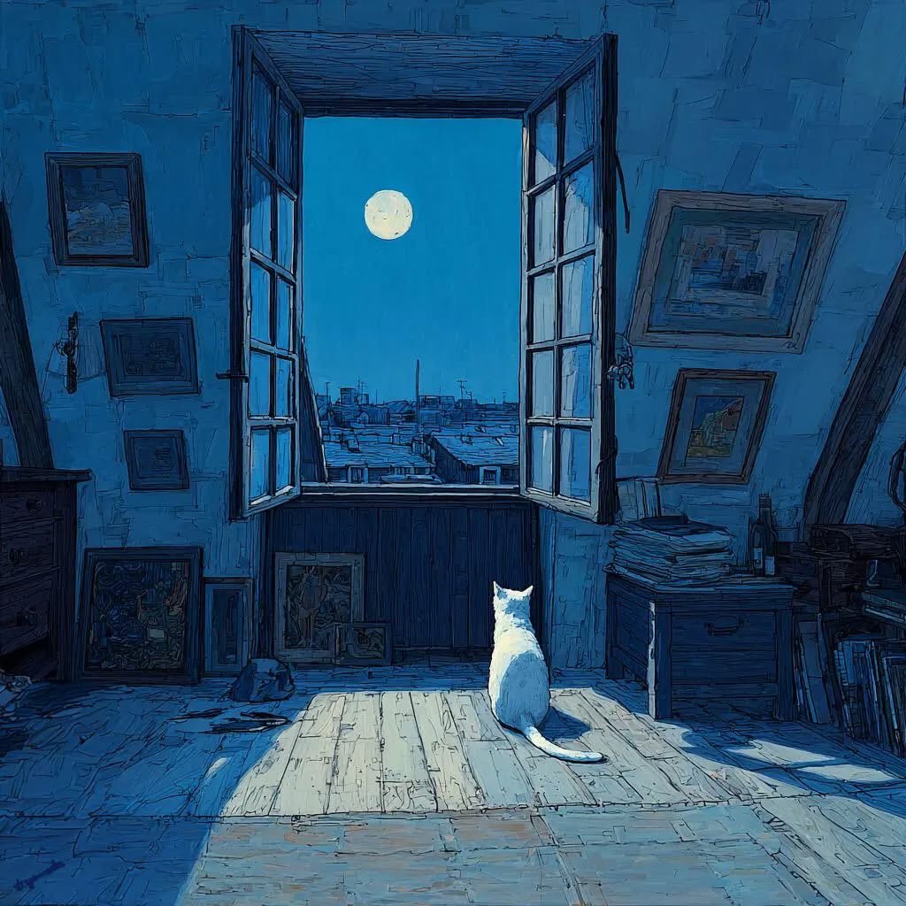 HWarlow's tweet photo. Even if you are a dog person you can’t fail to see how charming this one is 
Kaoru Yamada. 
In her quest to make everyone happy and content.
She produces fine work 
‘Whisper to the Moon ‘
Thanks my XTwitterarty 
Back  tomorrow with more
Missing Hockney already 
Helen🙂🌷Max🐶❤️ https://t.co/k5VQq1g1dP