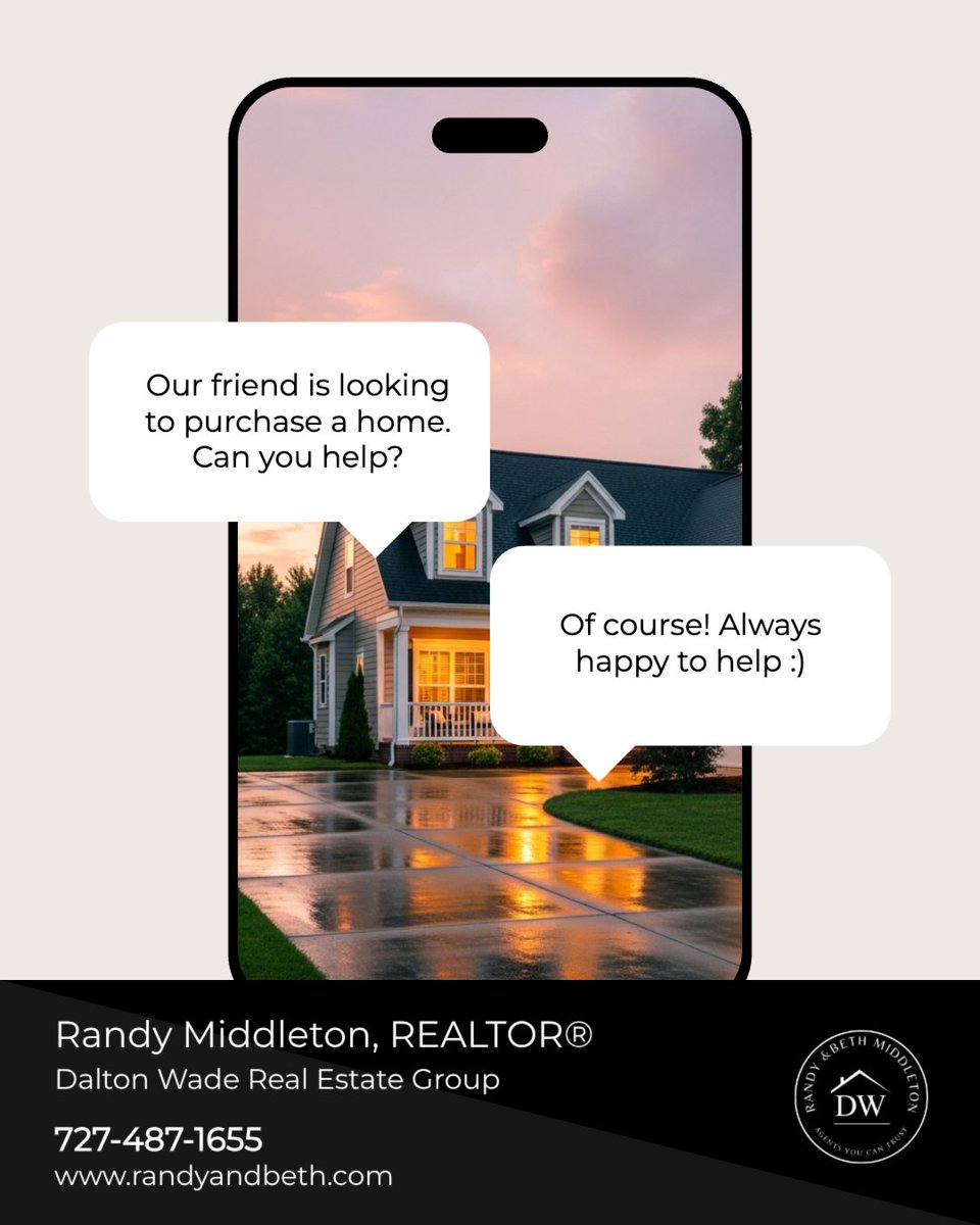 RandyAndBethM's tweet photo. Know someone buying or selling a home? Referrals are key to my work, and I'm here to help, near or far. Let's ensure they get top-notch guidance on their real estate journey. Your referrals can help make dreams come true.

#homesearch #referral #realestate https://t.co/q9Y60wSMtM