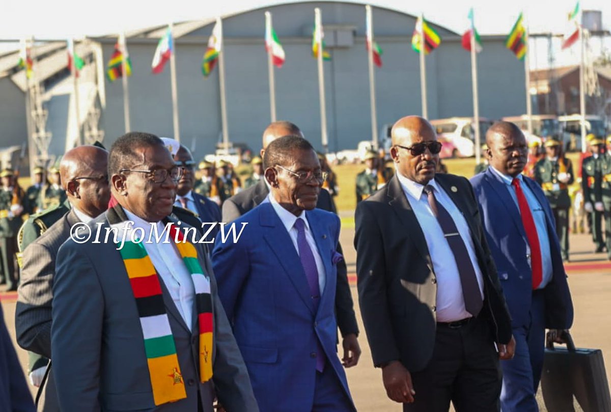 EDevelopZim's tweet photo. His Excellency President Teodoro Obiang Nguema Mbasogo of Equatorial Guinea has departed Zimbabwe after a successful two-day State Visit. President Mbasogo and President Mnangagwa presided over bilateral talks and witnessed the signing of key cooperation agreements.

H.E President Mnangagwa saw him off at Robert Gabriel Mugabe International Airport, closing an engagement that strengthened ties between the two countries.
#Engagement
#EquatorialGuinea
#Zimbabwe