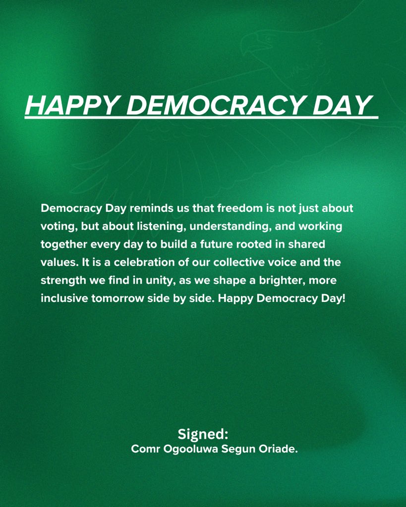 Shegmanoriiogo's tweet photo. Happy Democracy Day, Nigerians! ππ₯
#democracyday #nigeriadekocracyday #June12 #bringbackourgirls #takeitbackmovement https://t.co/mXOTRTv9i0