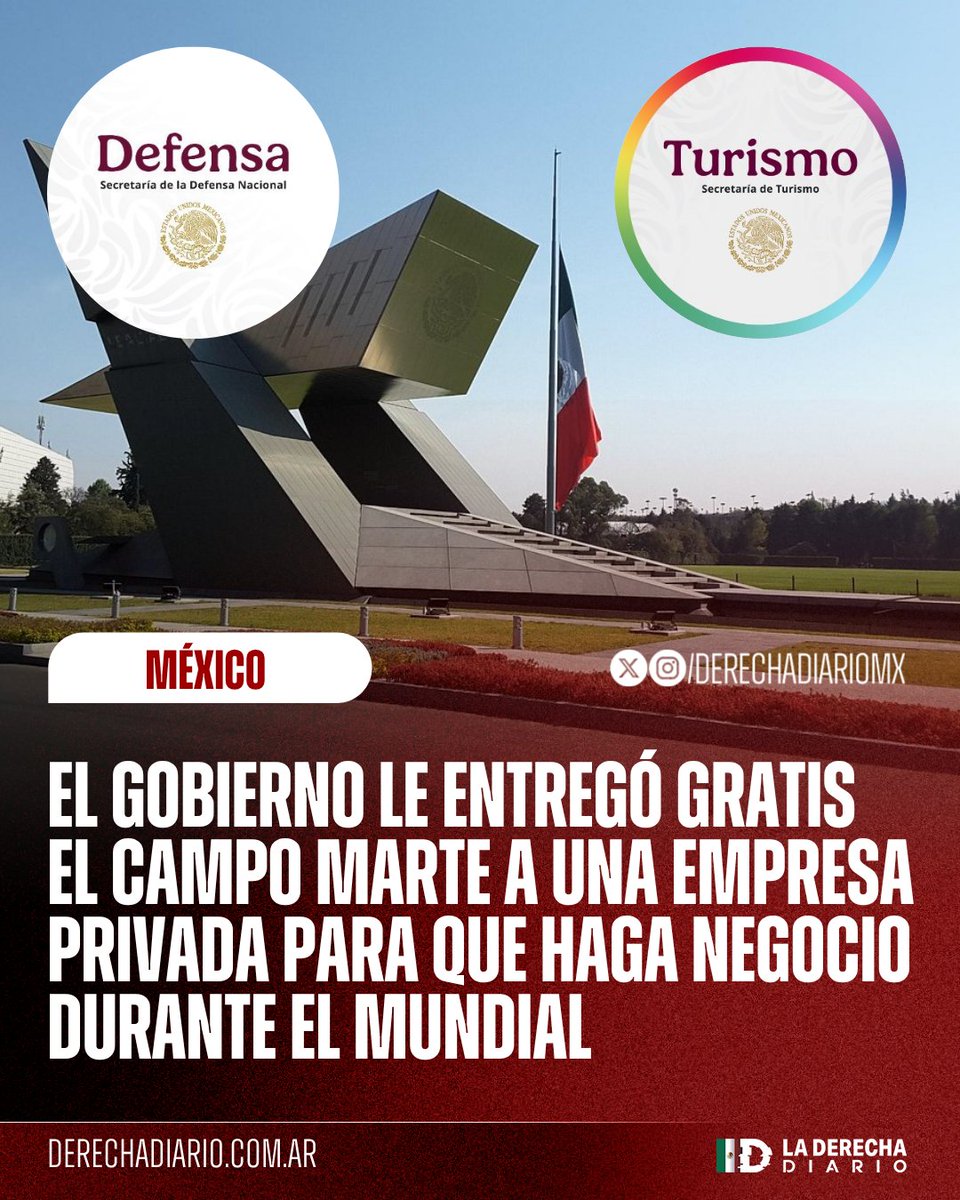 DerechaDiarioMX's tweet photo. 🚨🇲🇽 | FAVORITISMO DEL BIENESTAR: El narcogobierno a través de DEFENSA y SECTUR entregaron gratis el Campo Marte para que una empresa privada lo explote durante el Mundial. Según @MXvsCORRUPCION, se estima que los ingresos superen los 500 millones de pesos y la compañía no pagará nada por el uso del patrimonio nacional.