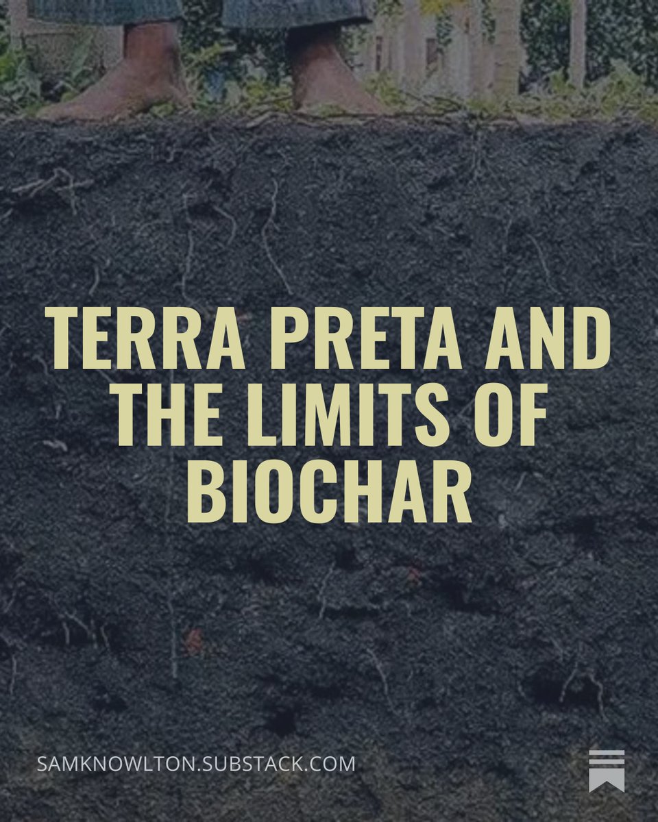 samdknowlton's tweet photo. Biochar is sold as a universal soil amendment and a climate solution. Neither claim holds up as a general rule.

On yield, the average response across hundreds of trials is 2.8 percent, and about three in four show no significant effect. It works on acidic tropical soils, sandy soils that lose nutrients, and tree crops that produce their own biomass, where gains reach 30 to 75 percent. Most fields fall outside that narrow set.

On carbon, biochar is stable and stays in the soil for centuries. It removes carbon from the atmosphere only when the material is waste that would otherwise rot and release CO2, and when production recovers heat to offset fossil fuel use. The cost per ton is high, so for most farms carbon alone does not justify it.

The idea comes from terra preta, the Amazonian dark earths, built over centuries by combining charcoal with bone, manure, and organic waste. The strongest modern uses follow that model: biochar as one part of a broader program, applied where it fits the soil.

Link below for the full article: