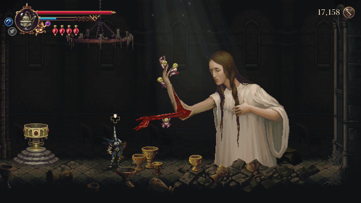 vistron's tweet photo. エスト瓶強化するたびNPCの腕の皮めくれてくの悪趣味すぎて草 #Blasphemous2 https://t.co/B8dNp17Ck0