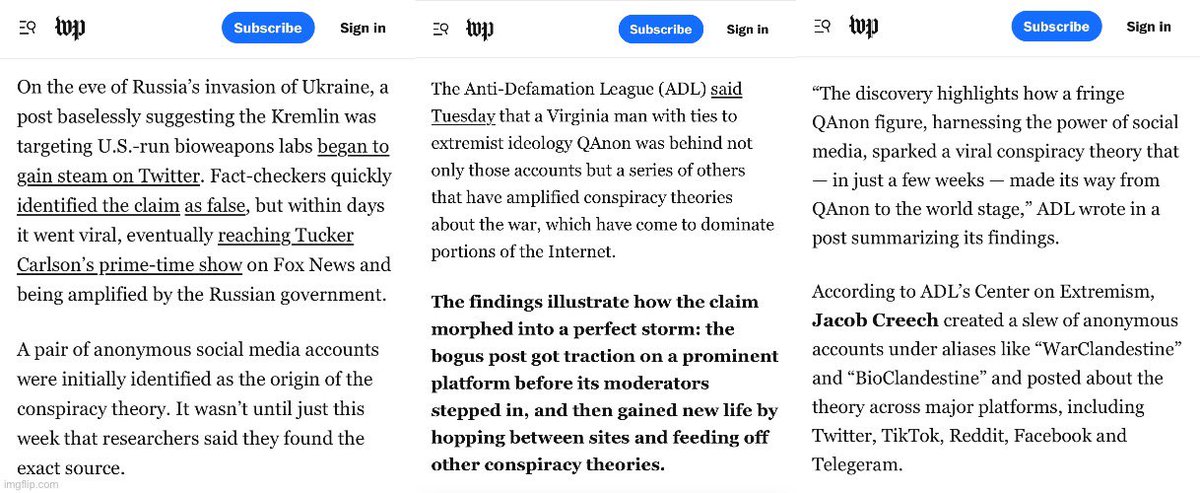 WarClandestine's tweet photo. For those who are unaware, I’m the guy that the media crucified in 2022, for reporting on the US-funded biolabs in Ukraine.

Fact-checkers and dozens of MSM outlets, like WaPo, claimed I was an “extremist” and “QAnon figure”, for accurately reporting on these labs, which they said did not exist whatsoever.

In other words, the US government, in conjunction with their lapdogs in the media and social media, coordinated together to censor and smear me, for reporting on completely accurate information. I had my life ruined and spent the last 4+ years living in absolute hell. Meaning my Constitutional Rights have been violated by elements within the US intelligence community.

Attached is a thread I made when Elon let me back on Twitter, with a sample of some of the many defamatory articles written about me. I don’t know how or when, but one day, I will be compensated for the wrong that was done to me.

I will have justice.