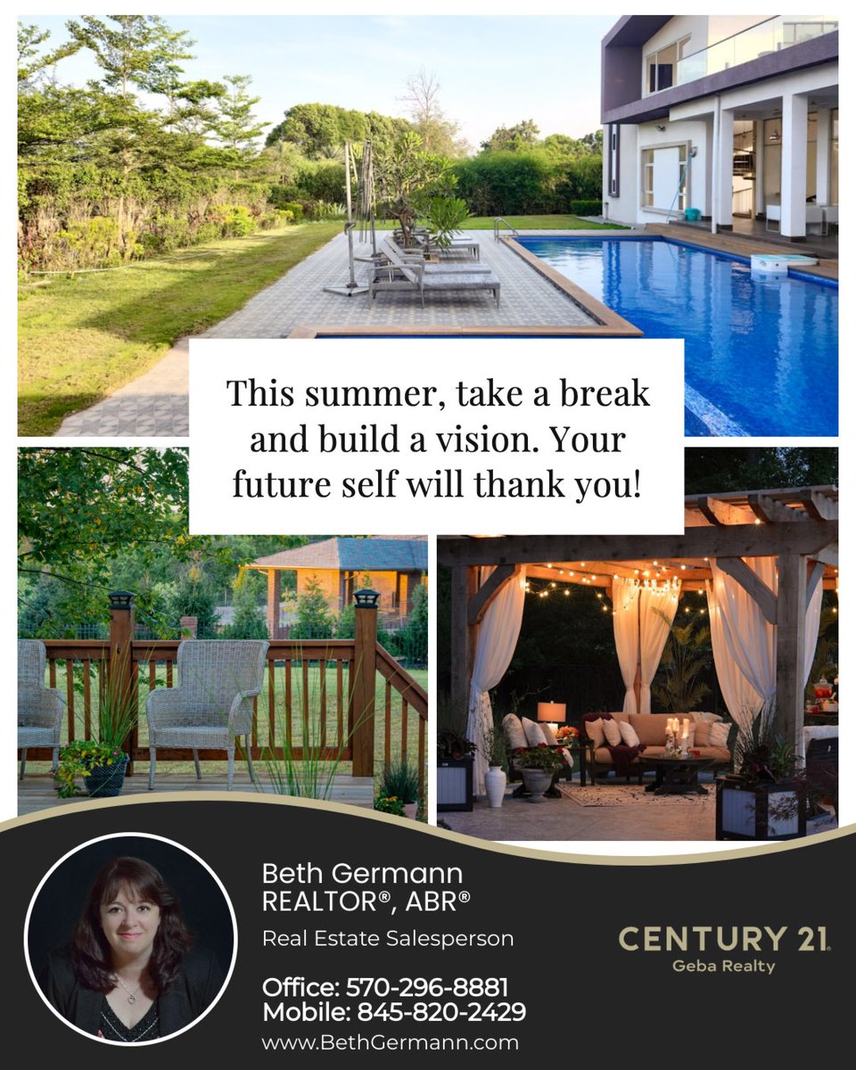 BethG_REALTOR's tweet photo. This summer, dream a little bigger.

Take a break, soak up the sunshine, and start building a vision for the life you really want.✨

Whether it’s upsizing, downsizing, relocating, or just reimagining your space, your future self will thank you for taking the time to plan. https://t.co/Rfw0xKHK74
