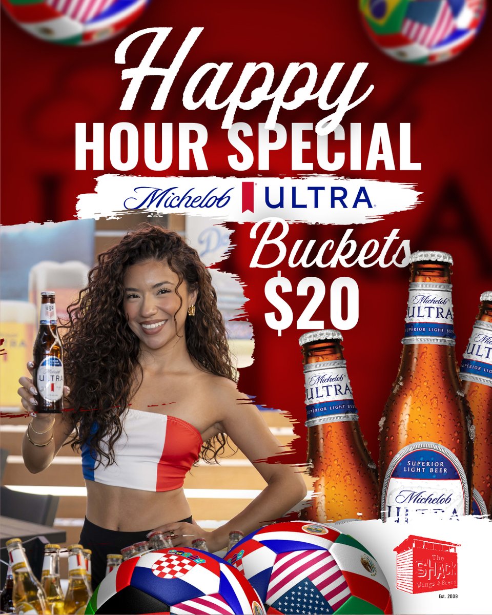 wingshack1's tweet photo. ⚽🍻 Tournament Specials

🔥 $20 Michelob Ultra Buckets
🔥 $18 Estrella Buckets
🔥 $18 Pure Gold Buckets

What beats soccer and beer?

Trick question. 😏

#TheShack #Futbol #BeerBuckets #GameDay https://t.co/aIcB6b9nY0