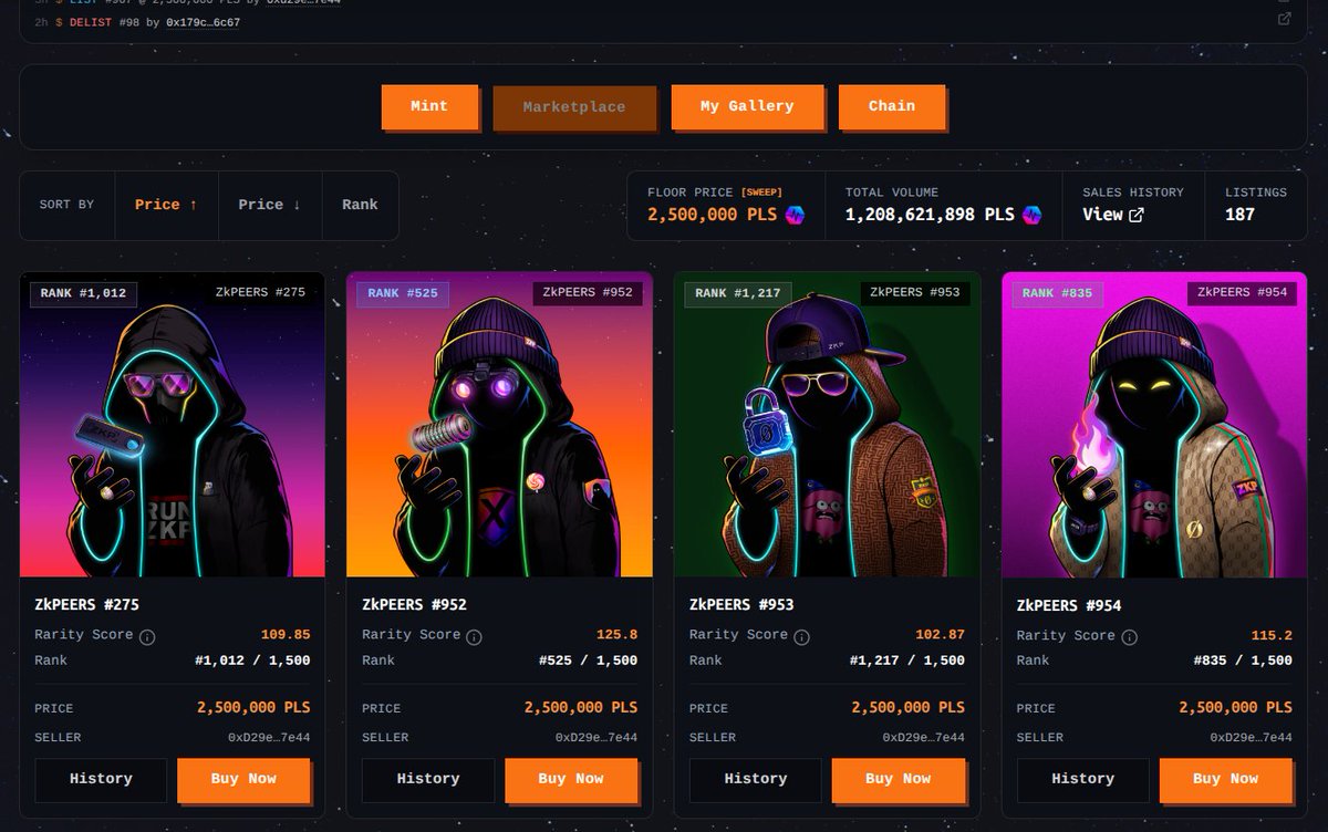 ZKPonPulse's tweet photo. ./zkPEERS@NFT: LOADING STATUS...
    > FLOOR PRICE: 2.5M $PLS
    > MARKETPLACE VOLUME: 1.2B $PLS
    > ZKP BURNED: 12.8M $ZKP 
    > TOP SALE: #658 for 55,001,337 $PLS

LOADING INTERFACE....
 > https://t.co/JkX3Hw8TmC https://t.co/ALRecpJa3m