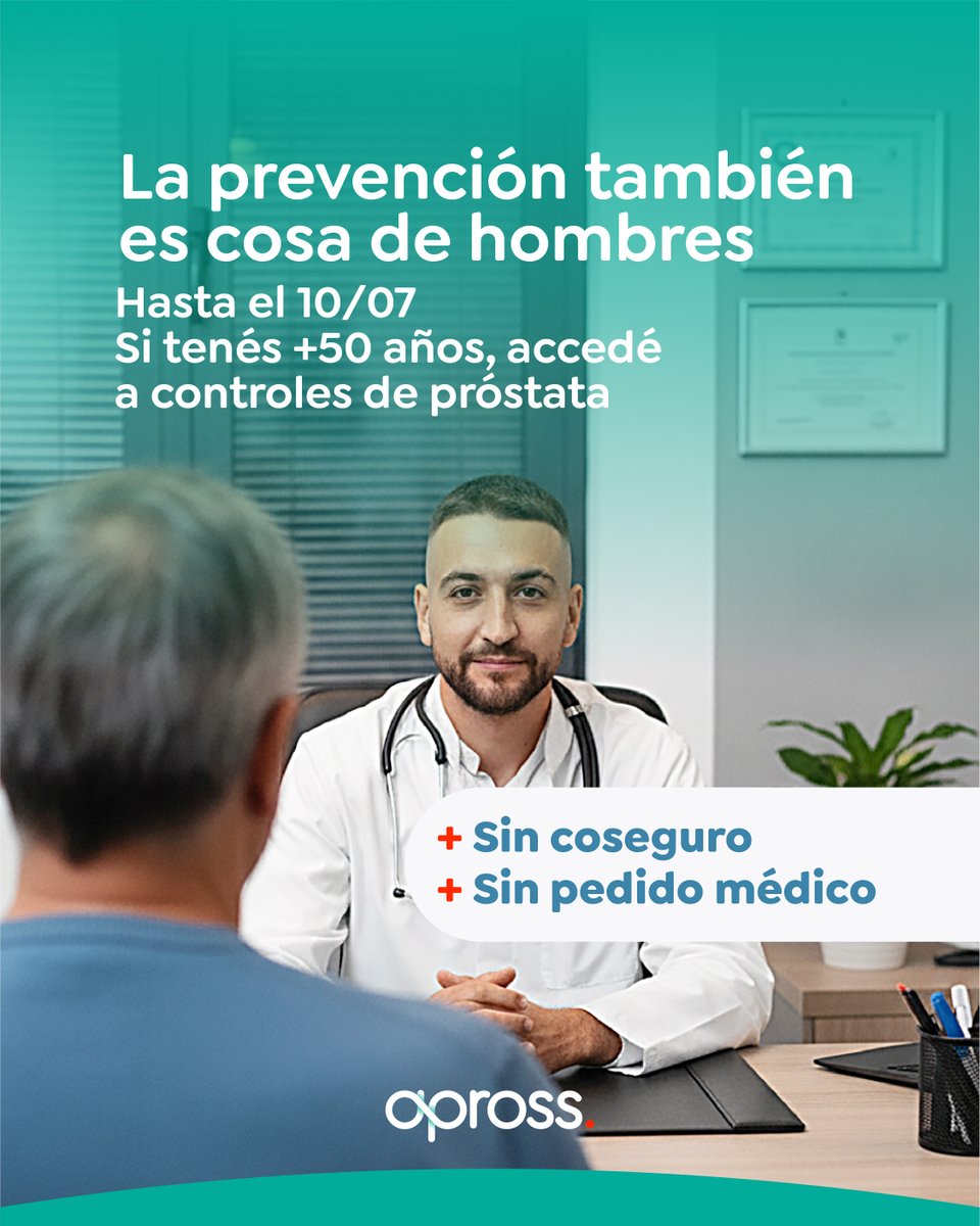 AprossCba's tweet photo. 🚹💙 ¡Comenzó la campaña de prevención del cáncer de próstata en APROSS!

Si sos afiliado y tenés:
✅ Más de 50 años o
✅ Más de 45 años con antecedentes familiares

Podrás acceder a los controles preventivos sin coseguro y sin pedido médico. https://t.co/iz5tLqIyGp