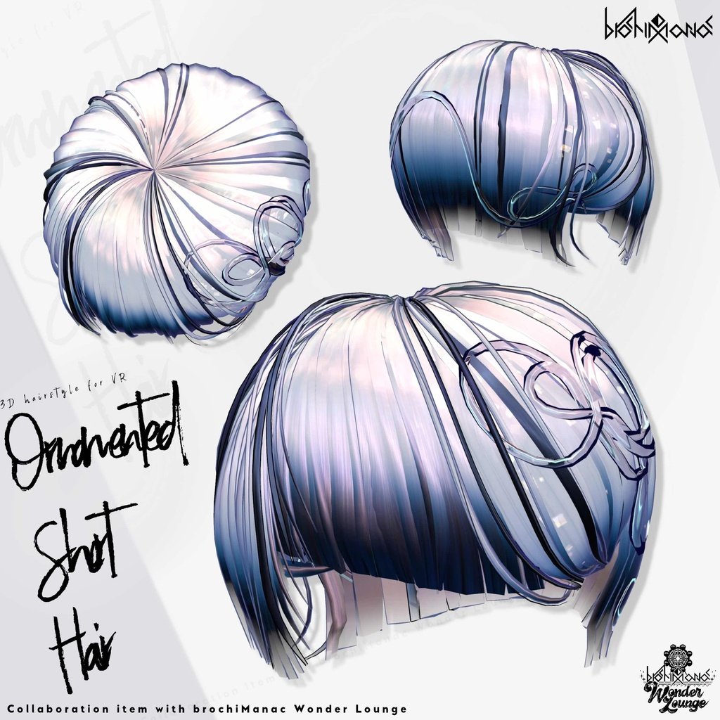 brochimanac's tweet photo. 【新商品】
曲線的な髪飾り付のアシメデザインショートヘアを発売しました！
非対応アバターさんへの装着を想定したシェイプキー入り◎

VR遊園地イベント　＃ブロワン　にて無料Getチャンスあり！
くわしくはツリーをチェック🎠

「ヘアアクセ付きアシメショート」
https://t.co/Hlo9ajuR2D https://t.co/MdqJEUrKYY