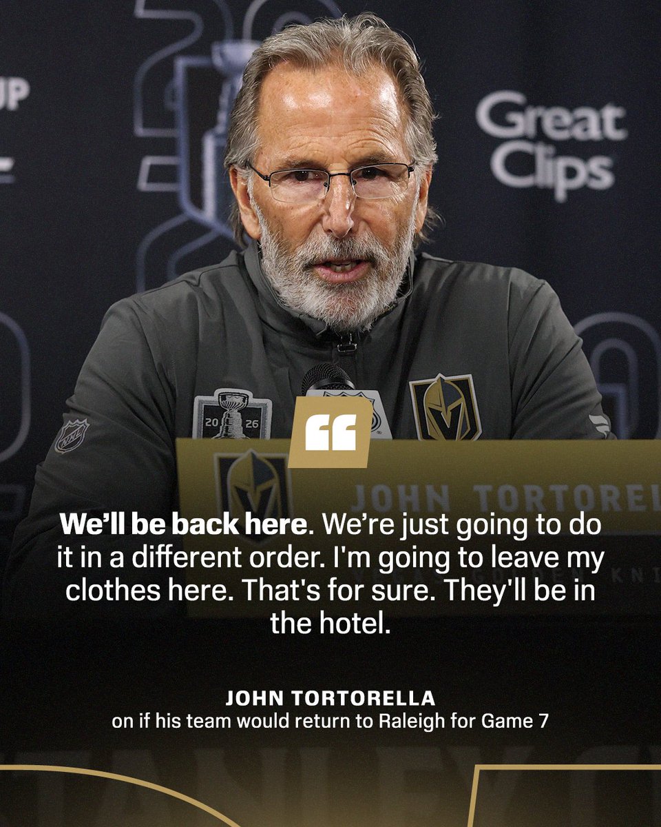SportsCenter's tweet photo. Vegas Golden Knights head coach John Tortorella is confident that his team will force a Game 7 😤 https://t.co/JlqcFA4nS0