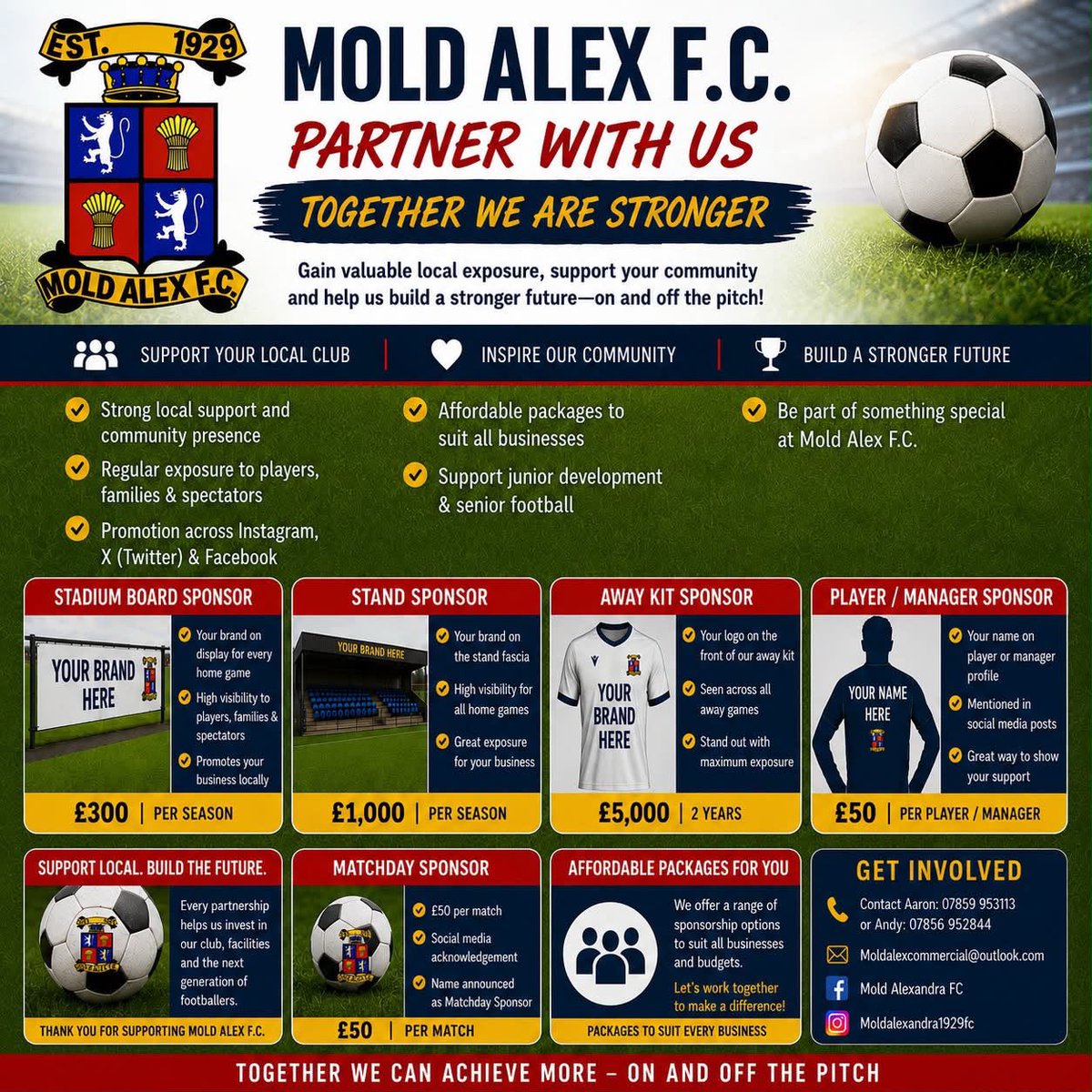 moldalexfc1929's tweet photo. Sponsorship opportunities at Mold Alex FC 🤝👇🏻 https://t.co/7rH52hcw3P