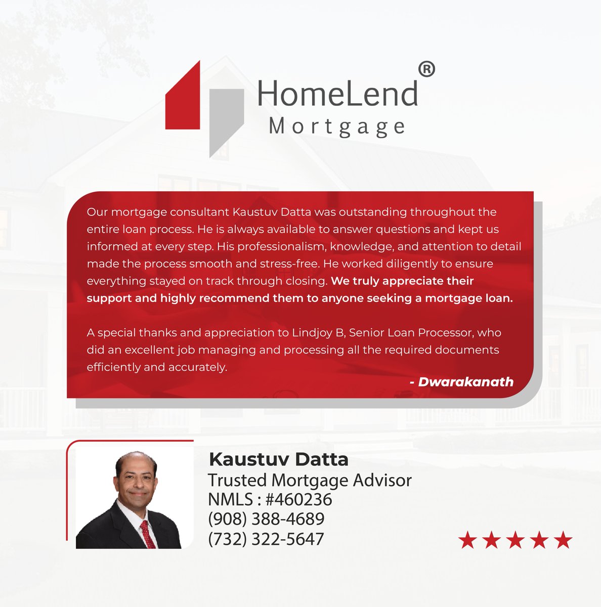 HomeLendMTG's tweet photo. A great mortgage experience starts with a great team.

Thank you for recognizing Kaustuv Datta and the HomeLend team for their dedication, communication, and support throughout the loan process. We appreciate your trust!

https://t.co/nTJgVhrD1d https://t.co/PIAcitN2AD