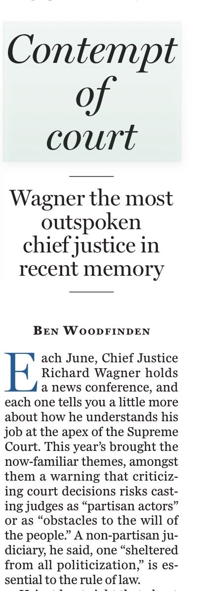 MaximeBernier's tweet photo. “In the spring of 2022, Wagner told Le Devoir the Freedom Convoy was “the beginning of anarchy” and said some protesters had set out to “take other citizens hostage.” Strong words.

(…) the appeal over Ottawa's use of the Emergencies Act is now before his court, and Wagner won't step aside. (…)

The test for recusal has never turned on what a judge privately believes he can set aside. It turns on how a failure to recuse looks to a reasonable, informed observer. “Justice should not only be done,” as Lord Hewart put it a century ago, “but should manifestly and undoubtedly be seen to be done.” 

Hard to see how a chief justice who called the convoy an act of anarchy can be seen to approach an appeal about it with an open mind.

(…) There are reasons judges are increasingly viewed as obstacles to the popular will: Canadians have watched the Supreme Court override Parliament on the questions they care about most.”

DON'T ASK ME WHY CANADIANS HAVE LOST FAITH IN OUR INSTITUTIONS!