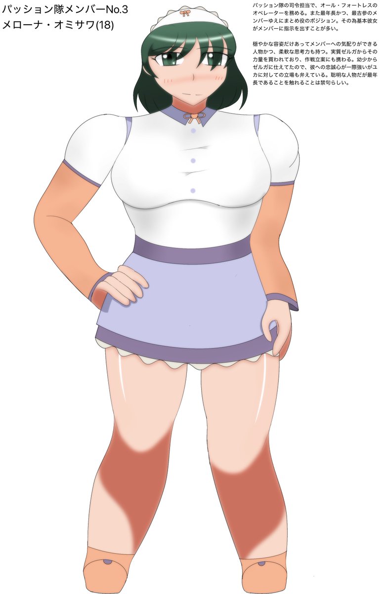 muraki_rin's tweet photo. とりあえずハードウェーザー絡みのうちの子として、メローナさん。ちょっと暫く前線に出ないメンツゆえメイド服のみかなですが……。本編でまとめ役みたいな立ち位置と別に、何か設定面で色々盛った結果最古参かつ最年長のリーダーへ格上げ。チームの父親（笑）ポジとも。 https://t.co/WwFokMiZaX
