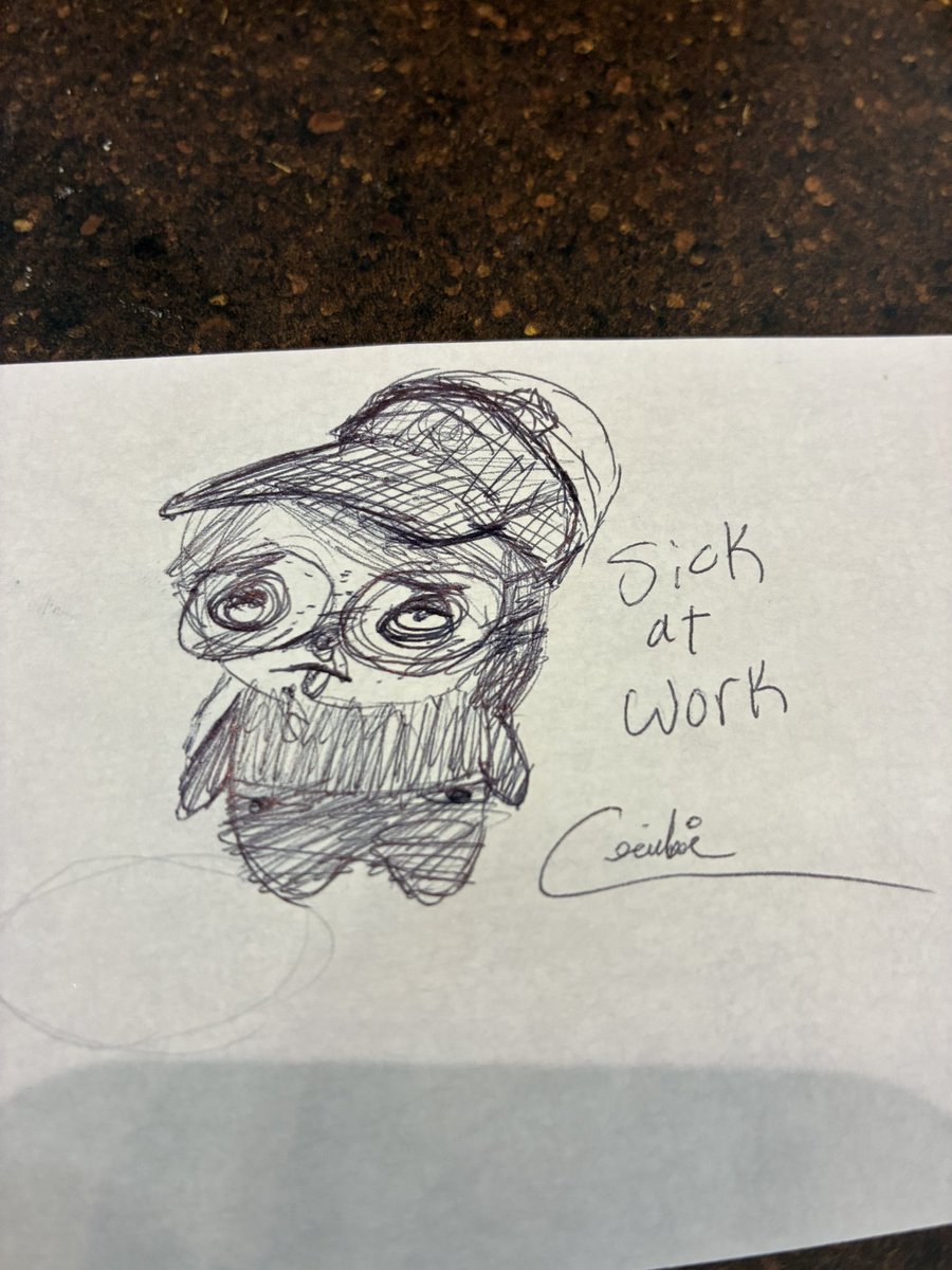 Pine_a_saurus's tweet photo. Doodling myself while sick at work 😔 https://t.co/9sHniigHw6