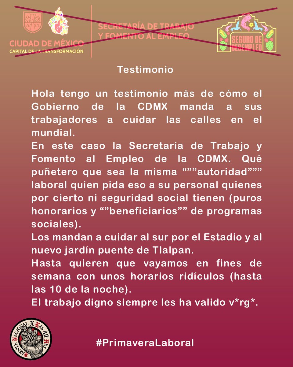 YoXLas40Horas2's tweet photo. Esto ya debería de ser un escándalo. Otra denuncia sobre cómo el @GobCDMX usa a sus distintas dependencias para obligarlos a usarlos como policías, cual DFS, en contra de la lucha social.
Así es como se usa la precariedad laboral para hacer que los trabajadores no les quede de otra más que aceptar lo que sea que les digan.

#PrimaveraLaboral #MundialDelDespojo