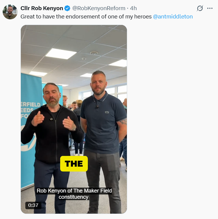 reformexposed's tweet photo. Hi @RobKenyonReform, quick question, what makes 'Ant and Debt' Ant Middleton your hero?

Is it:

a) Him taking out a £2.7million director's loan before his company went bust owing £1,199,773 in tax to HMRC?  

b) Being officially banned as a company director because of a)?

c)  His abandoning his team and film crew on Everest to go to a spa?

d) His being found guilty of wounding a male police officer and assaulting a female officer outside a nightclub?

e) Him being dumped as Reform UK’s London candidate?

f) his Dubai hangouts with with Tommy Robinson?

#Makerfield, this is who Rob Kenyon's hero is.

#AntAndDebt
