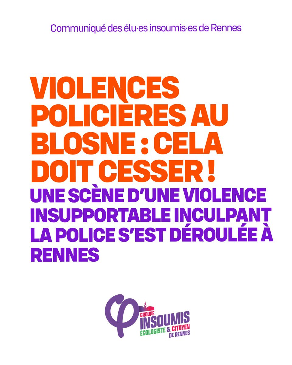 LFIRENNES_'s tweet photo. 🔴 COMMUNIQUÉ DE PRESSE

➡️ Les violences policières doivent cesser, au Blosne, à Rennes comme partout.

🚨 L’omerta et l’impunité doivent cesser, il est urgent de refonder la Police Républicaine, de la cave au grenier. https://t.co/VlxH8v3Wqq