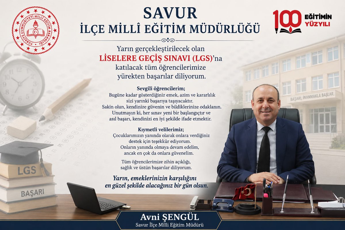 SavurMem's tweet photo. Yarın gerçekleştirilecek olan Liselere Geçiş Sınavı’na (LGS) girecek tüm öğrencilerimize başarılar diliyoruz https://t.co/uRx1WsaLcI