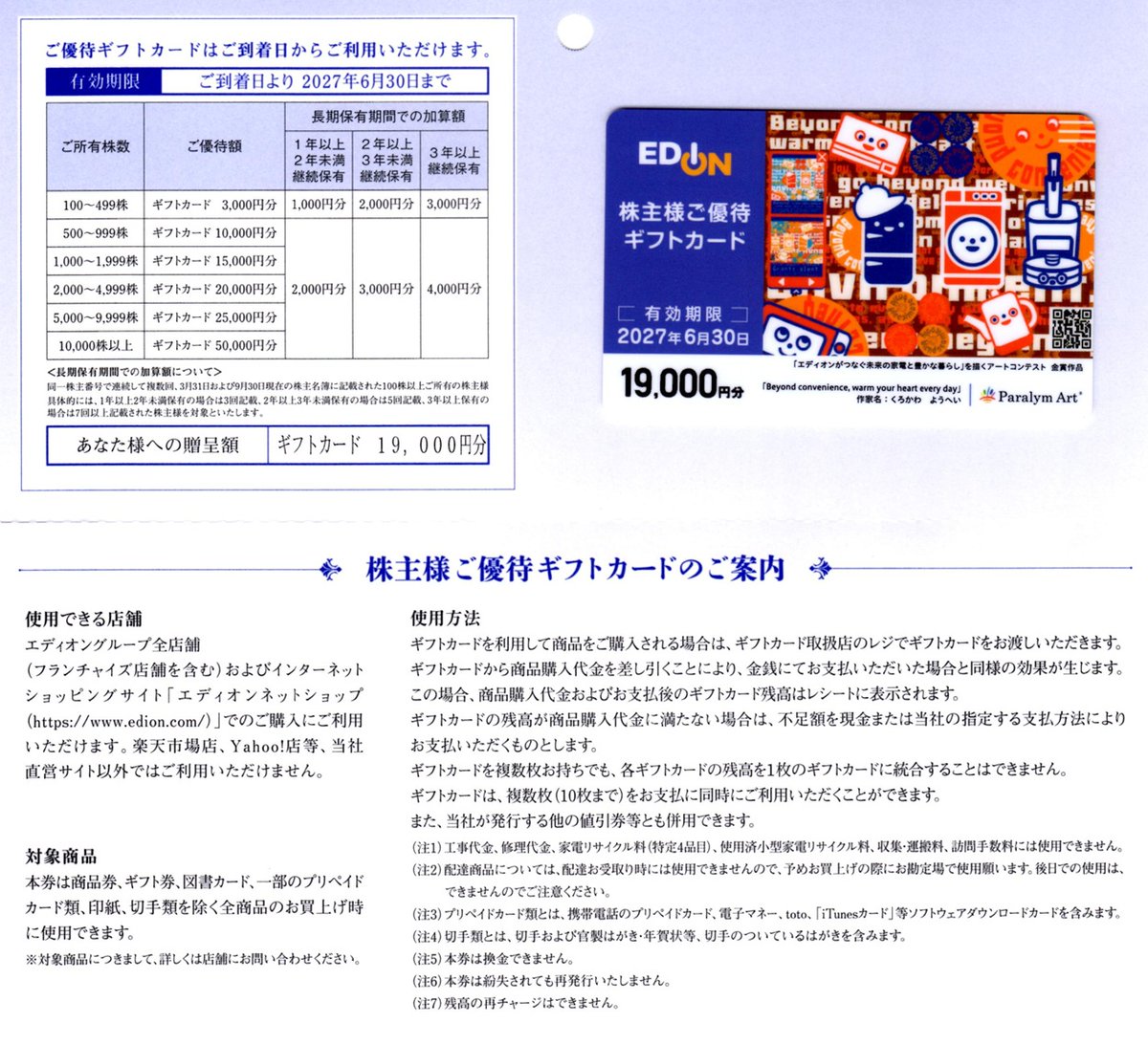 エディオン 株主優待券 10000円分(250円券×40枚)　迅速発送 優待券/割引券 エディオン 株主優待ギフトカード 20000円分