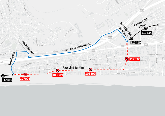 Inciden_Mob_AMB's tweet photo. 15/06 - Castelldefels: CF2 - L94 - L96 Desviament provisional al passeig Marítim afectant parades a causa d'obres @avanzaenBCN @AjCastelldefels https://t.co/zUBvR4E7k0 https://t.co/UgVQnw5VC3