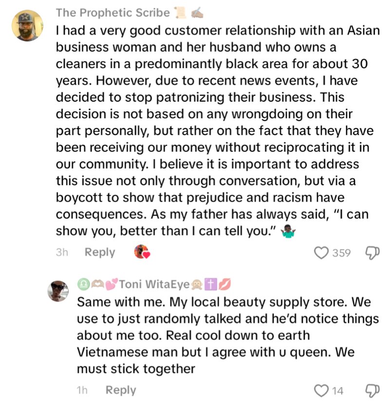 mikelyaps's tweet photo. What kind of logic is this? 😭💔 #boycottasianbusinesses #rickchow https://t.co/VooJI6fIGV