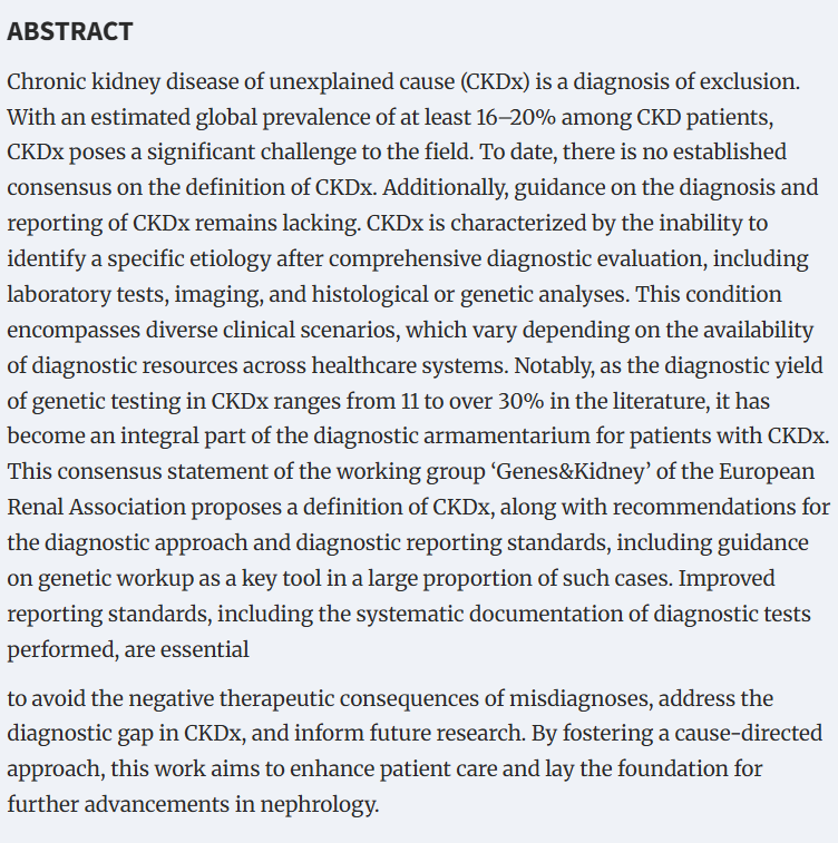 NDTsocial's tweet photo. Chronic Kidney Disease of unexplained cause (CKDx): 

a consensus statement by the Genes &amp; Kidney Working Group of the ERA

🔓https://t.co/YQdYUevZ2T

@ERAkidney https://t.co/J0Rl7e4Lbb