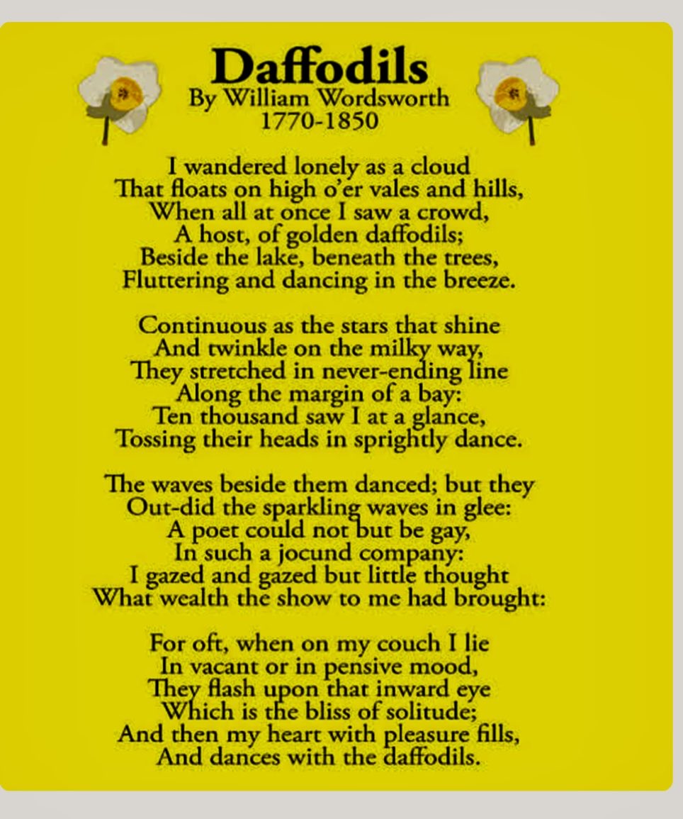 VernaPolitics's tweet photo. The time To:
Head for a #lake /cluster of trees/ 
#Daffodils … be uplifted. ✅
Nature most often never disappoints..
On this warm day…thinking #poetry and the great #poets: #Wordsworth /#Stevenson #ClaudeMcKay
#Longfellow/ JohnKeiths/ #MissLou—among others.
Happy#Friday! https://t.co/clhYTqH9dM