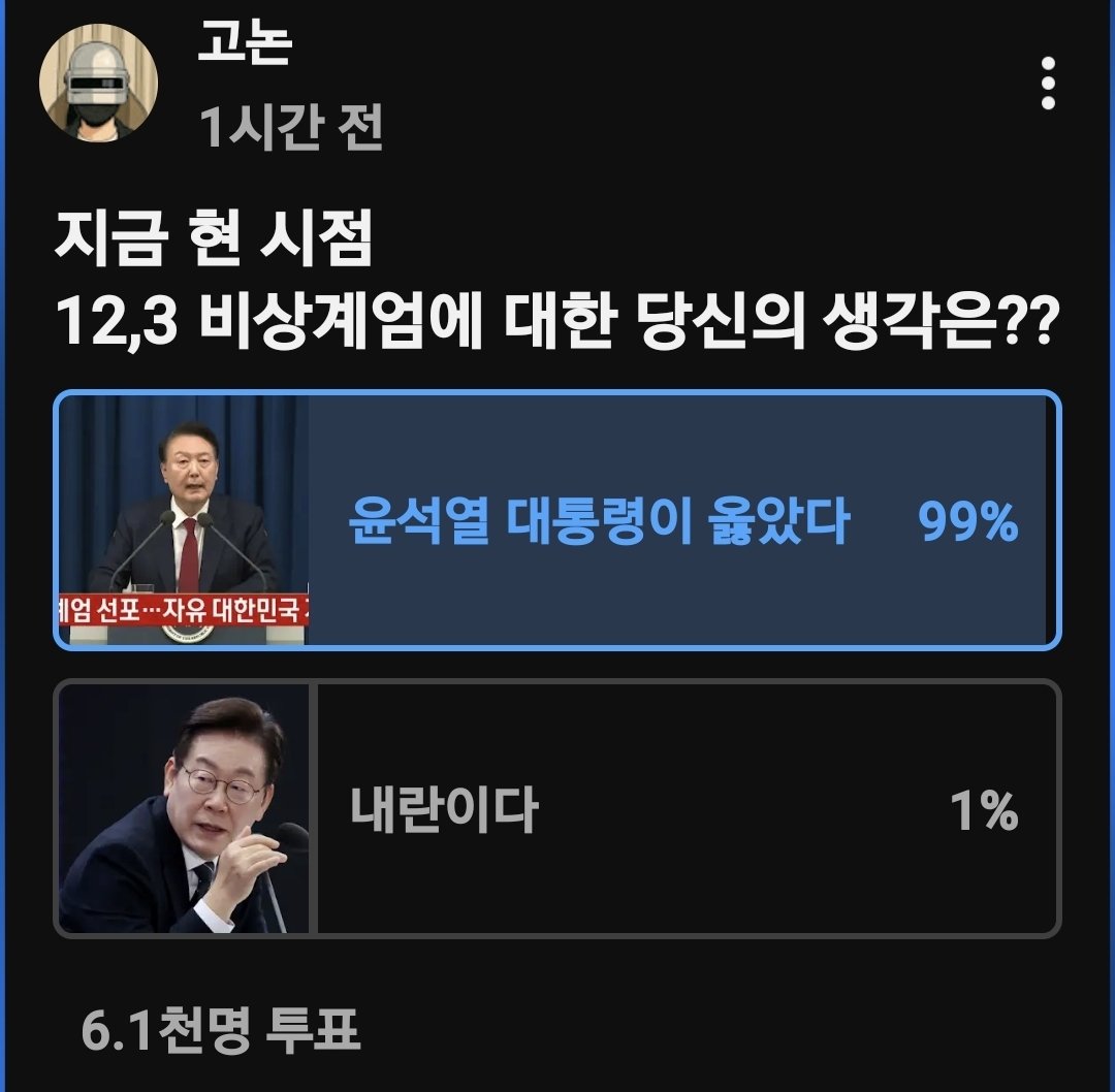 kyc7005's tweet photo. 💥<오늘의 시사정보>
ㅡ 이것이야말로 오염되지 않은
정확한 국민의 정서고,
민심이다 ㅡ
#이재명체포 https://t.co/yJK7MEka1h