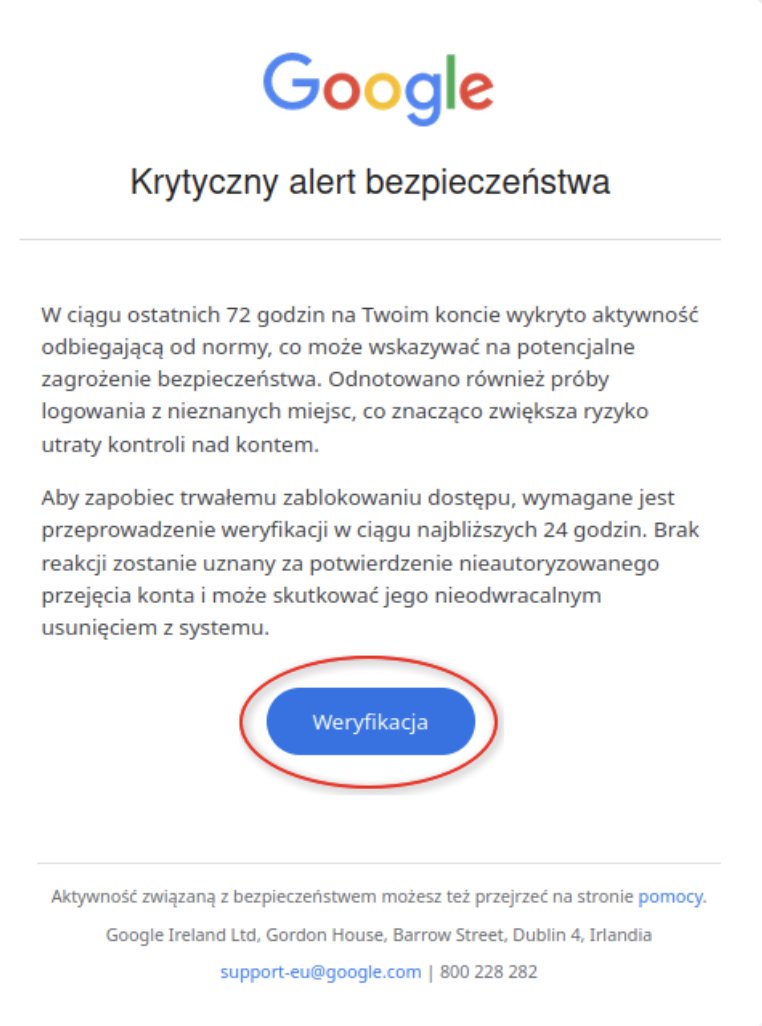 Sekurak's tweet photo. Alert. Ataki na polskie konta Gmail.

❌ Dostęp do skrzynek próbuje uzyskać grupa hackerska związana z rządem Białorusi (ID grupy: UNC1151/Ghostwriter)

❌ Jak donosi @CERT_Polska: "Przejęte skrzynki są następnie przeszukiwane pod kątem interesujących z punktu widzenia atakujących informacji, takich jak lista kontaktowa (do typowania dalszych celów kampanii), wrażliwe dokumenty czy powiązane konta (np. w mediach społecznościowych), które można przejąć z ich dalszym wykorzystaniem."

❌ Zaczyna się od maila tego typu jak widzisz na foto poniżej

❌ Mail rozsyłany jest z adresów typu: monitoring.konta[@]gmail[.]com serwis.pomoc.techniczna[@]gmail[.]com

❌ Po kliknięciu w przycisk ofiara przenoszona jest na podstawioną stronę, gdzie jest proszona o podanie swojego loginu / hasła

❌ Przechwytują też w ten sposób kody 2FA (jeśli masz sprzętowe 2FA to nic Ci nie grozi)

✅ Widzisz takiego maila - zignoruj go

✅ Sprawdzaj dokładnie nadawcę maila (w przypadku tej kampanii będą to adresy z gmail[.]com - to nie jest oficjalny adres, z którego wiadomości wysyła Google!)

✅ Nie podawaj swoich danych logowania na dziwnych stronach (dziwnych - czyli w tym przypadku nienależących do Google / Gmail)