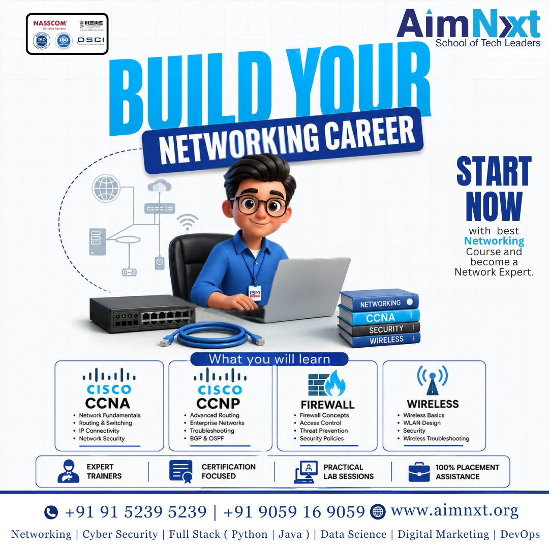 aimnxt39393's tweet photo. 🚀 Build Your Networking Career with AIMNXT!
Learn:
✅ CCNA
✅ CCNP
✅ Firewall
✅ Wireless Networking
🎯 Expert Trainers
💻 Practical Labs
📜 Certification Focused
🤝 100% Placement Assistance
#CCNA #CCNP #Networking #Cisco #NetworkEngineer #AIMNXT #ITCareers #TechTraining https://t.co/WaOWThsomQ