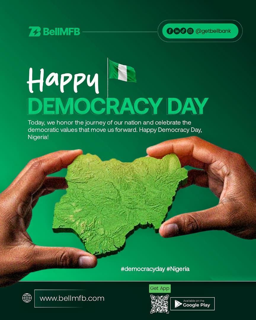 GetBellMonie's tweet photo. Happy democracy day bellbankers💚#digitalbanking#mobilebanking#bellbank https://t.co/TwrdTywbk5