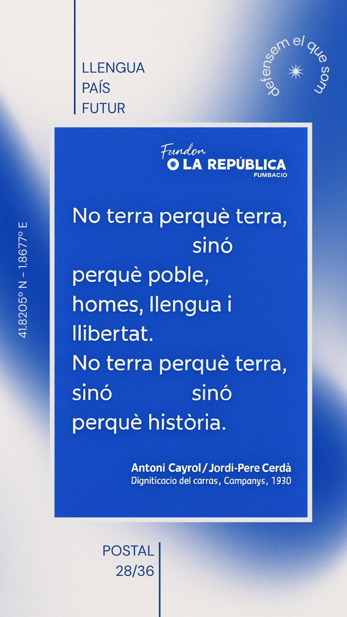 mcpuigdevall's tweet photo. Llengua
País 
Futur
Defensem el que som.
Postal. 28/36
@LauraBorras @fundemcat https://t.co/cGOPaj0UxZ