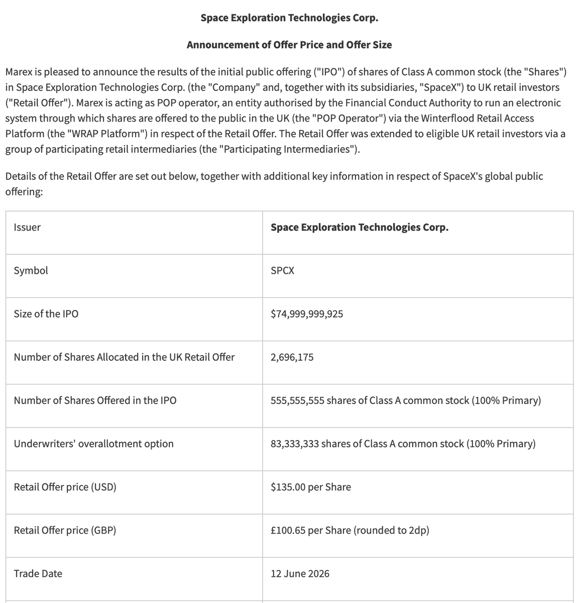 Beyond_Bogey's tweet photo. $MRX 's Winterflood Securities is allocating $SPCX shares to UK retail investors. Marex was mandated 2.7mio shares. They take a 0.4% slice and rebate 0.2%. That's an easy 730k 3Q26 net revenue lift, not even considering the consequential increase in trading in popular symbols. https://t.co/2FLEmn04Ok