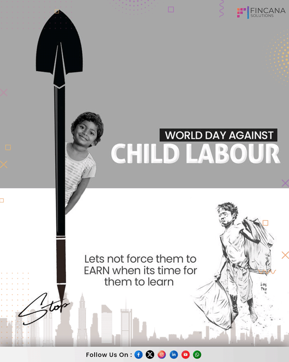 FincanaSolution's tweet photo. On World Day Against Child Labour, let's stand together to protect children's rights, promote education, and build a future where every child can learn, play, and dream without limitations.
.
.
#WorldDayAgainstChildLabour  #education_system  #ChildLaborAwareness #socialwork https://t.co/KUyz0JlSFG