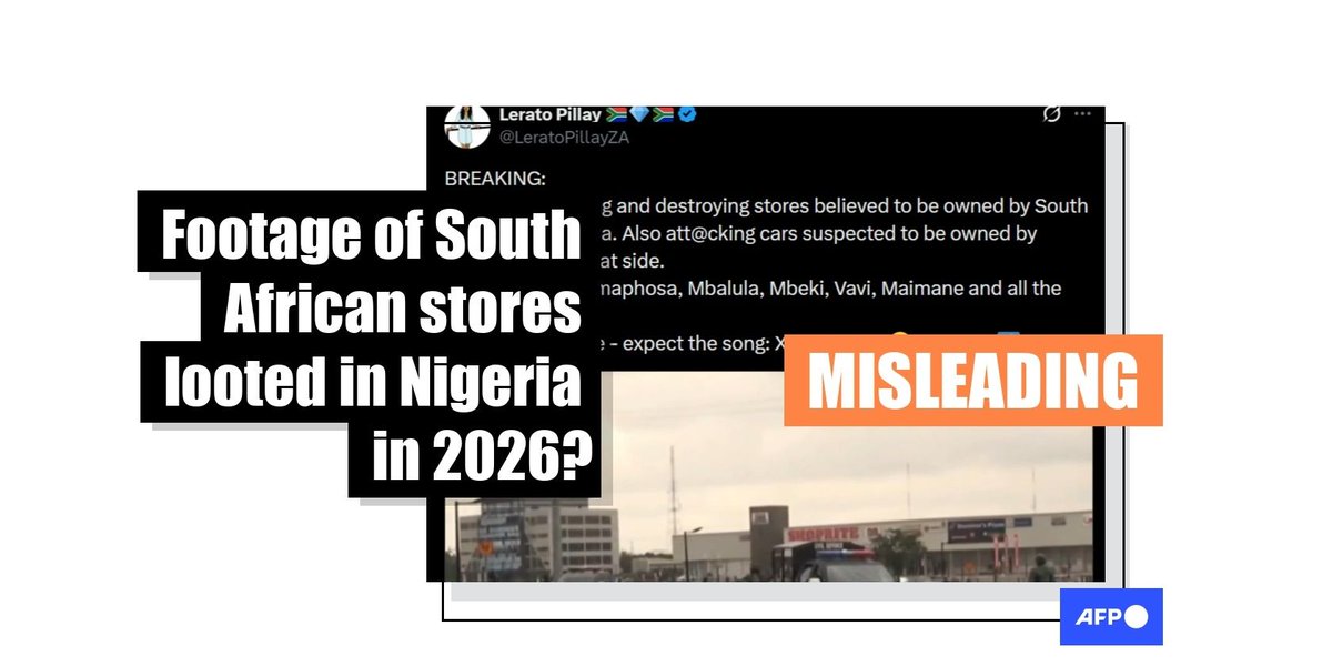 AFPFactCheck's tweet photo. Videos circulating online claim to show recent retaliation against South African-owned businesses in Nigeria amid the latest xenophobic unrest in South Africa. But the footage dates to 2019. 

Read more: https://t.co/MqQbZsnaCK https://t.co/jgLhPkUwx4