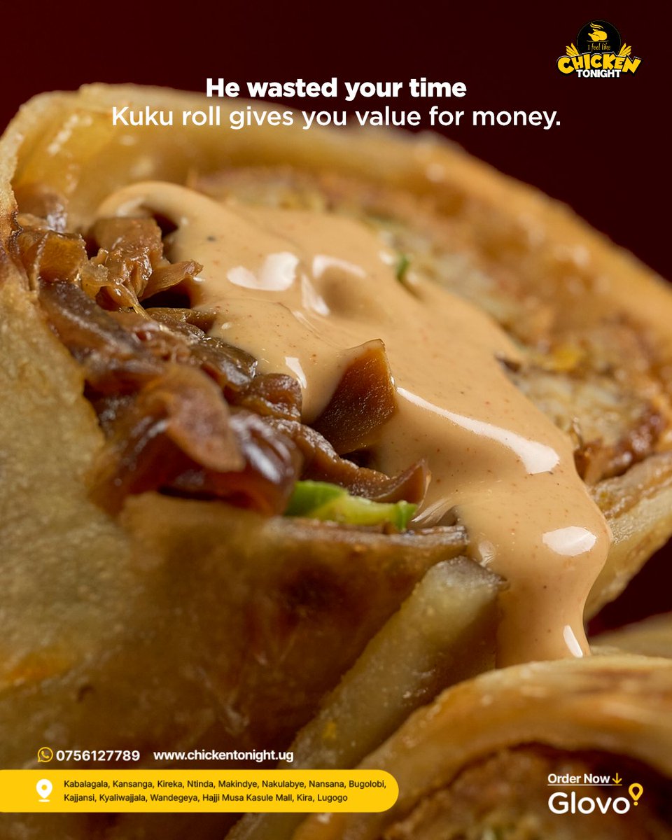 Chicken2nite_Ug's tweet photo. Skip the drama and grab yourself a Kuku roll today! 😌🔥 

Available 24/7 at any of our 14 branches or order in from Glovo.

#Ifeellikechickentonight #chickentonight #kukuroll https://t.co/G1fvKVsabi