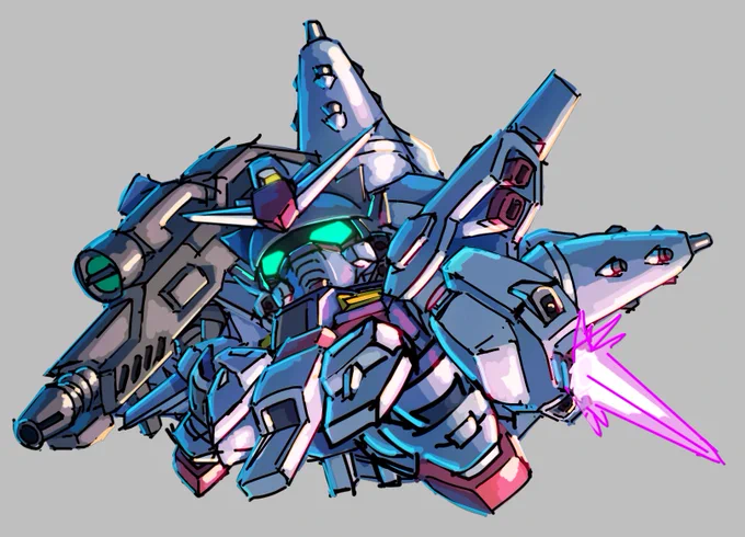 敵メカ大戦、まずは4体ラフが描けました! 見事に近接武器主体のチョイスとポーズ。