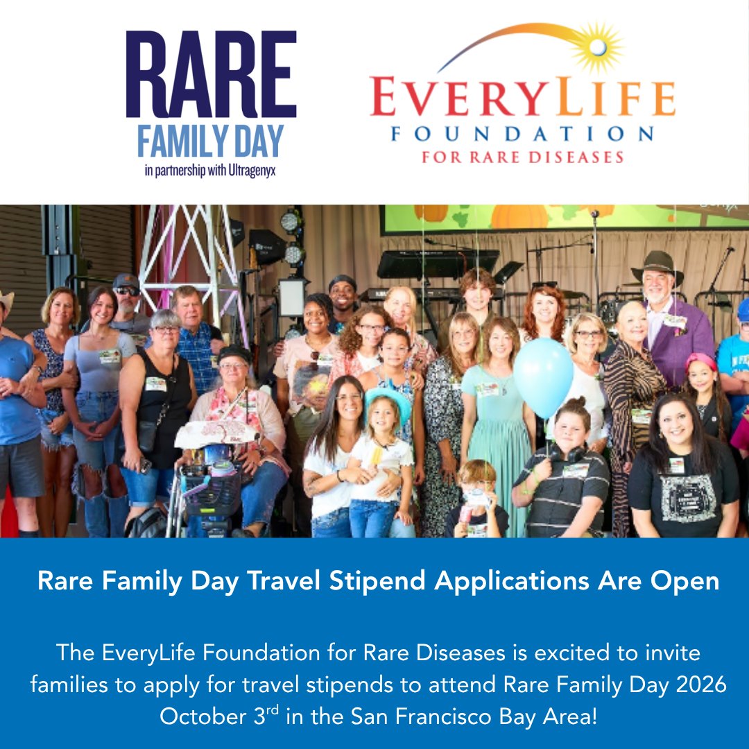 rawoodfound's tweet photo. The EveryLife Foundation for Rare Diseases @EveryLifeOrg  is excited to invite families to apply for travel stipends to attend Rare Family Day 2026 on October 3. 

Apply for a travel stiped before June 26th! https://t.co/SZjN5CjvqM https://t.co/iQ60l7a3x4