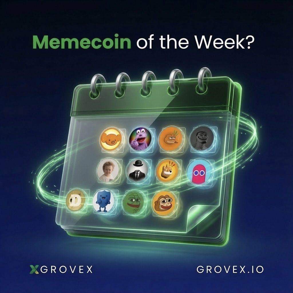 GroveXchange's tweet photo. 🚨 Memecoin of the Week? 🔥

The calendar is flipping… which meme is taking the crown this week? 👀

Which one are you riding? 👇 https://t.co/7gWkXcAggC