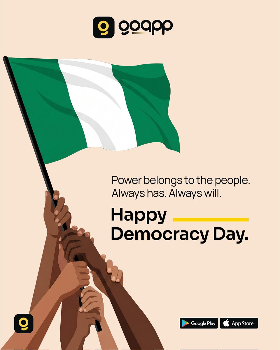 usegoapp's tweet photo. 🇳🇬 Power belongs to the people.

Today, we celebrate the voices, choices, and resilience that shape our nation. 

Happy Democracy Day, Nigeria. 💚🤍💚
#DemocracyDay #Nigeria #HappyDemocracyDay #GoApp https://t.co/ZJ8NijaWTJ