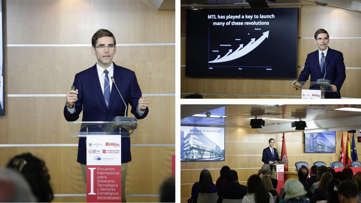 IMDEAInstitutes's tweet photo. 🧑🏽‍🔬 En el Encuentro sobre Soberanía Tecnológica @CursosVeranoUCM, Tomás Palacios (@MIT) anunció que el futuro de la electrónica, de la IA… depende de tecnologías que aún no se han inventado.

🥇 Europa, Madrid, deben aprovechar esta oportunidad y ser los que las desarrollen. https://t.co/cWnHaQ9NYz