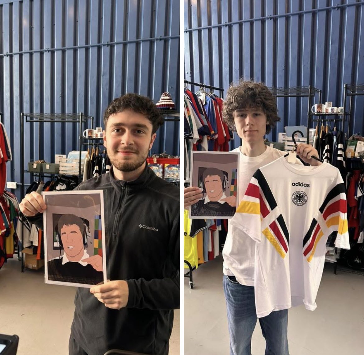 bertiesshirts's tweet photo. We’ve had two great lads in, Eddie and Ben.

Our first customers to pick up our King Kev “I would love it” prints.

#NUFC https://t.co/1uUpQYfGAg