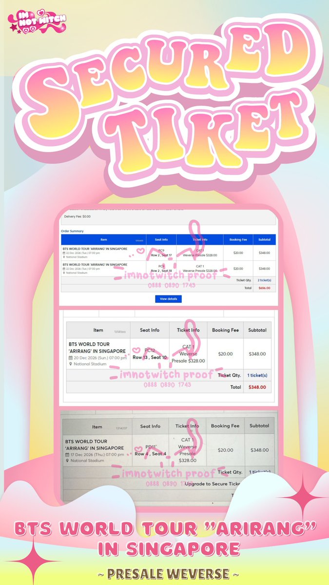 imnotwitch's tweet photo. [PROOF SECURED] 𝐁𝐓𝐒 𝐖𝐎𝐑𝐋𝐃 𝐓𝐎𝐔𝐑 '𝐀𝐑𝐈𝐑𝐀𝐍𝐆' 𝐈𝐍 𝐒𝐈𝐍𝐆𝐀𝐏𝐎𝐑𝐄 - PRESALE WEVERSE 

❗️Total Secured 4 TIX - not for sale❗️
☆ CAT 1: 4 TIX

#proofimnotwitch https://t.co/JsnWfzEUDj