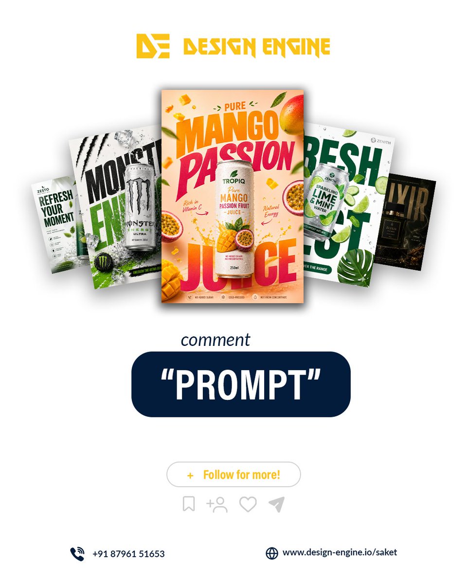 de_saket's tweet photo. Want to design high-converting FMCG ads without spending hours on 3D rendering?
​AI image generation has officially leveled up.
Drop a comment with "PROMPT" below, and we'll send you the prompt straight to your DMs!
​#AICreative #GraphicDesign #CommercialPhotography #DesignEngine https://t.co/9tNRDVyPjX