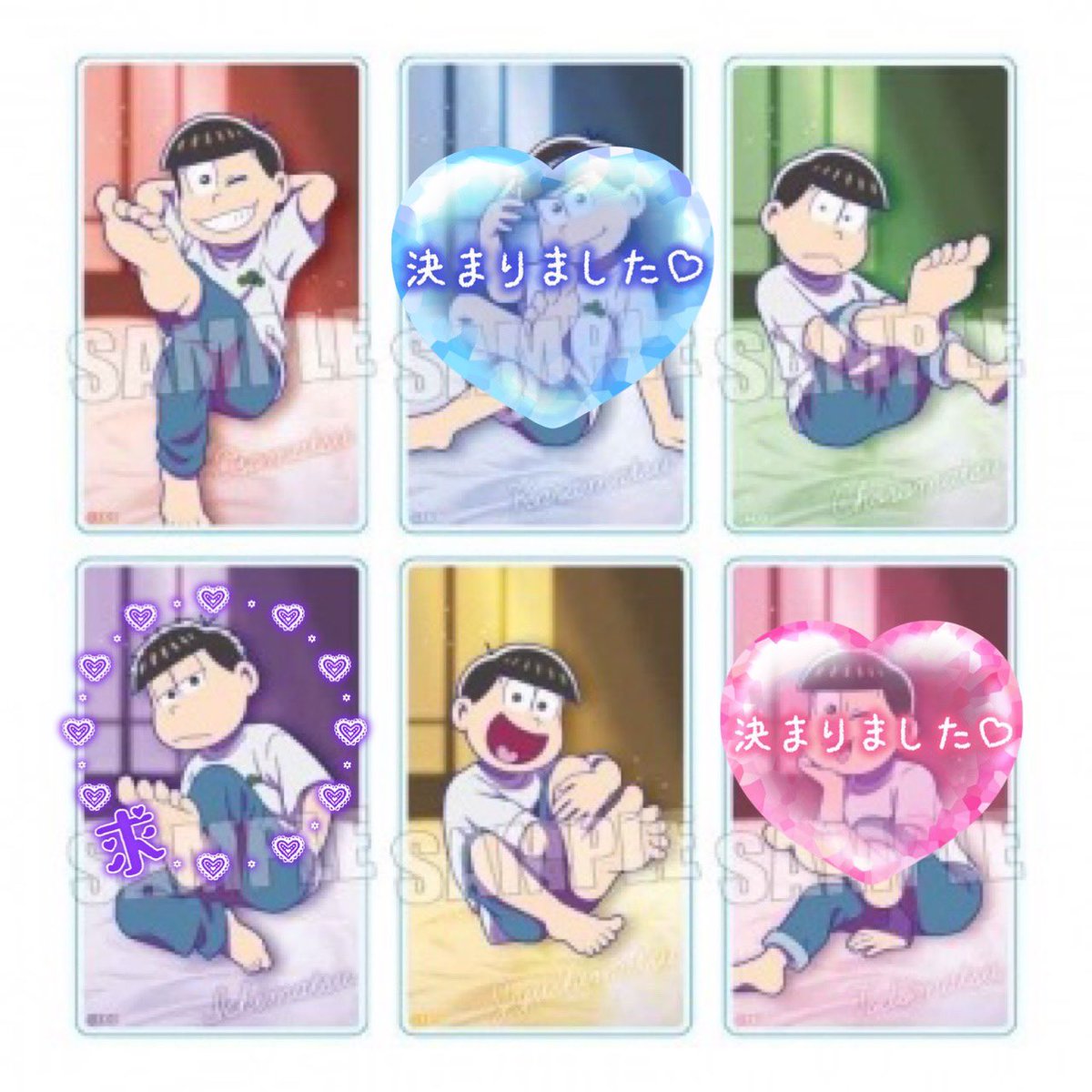 i____l____ichi's tweet photo. 【交換・譲渡】おそ松さん アニメイト 裸足 缶バッジ アクリルカード

譲：おそ松 カラ松 チョロ松 十四松 トド松
求：一松 or 定価(+送料)

予約済み。
缶バッジは2セット購入しています。
譲渡の場合カラ松はおそ松以外の子を同数お迎えでお願いします。→ https://t.co/CUBKaki1Ga