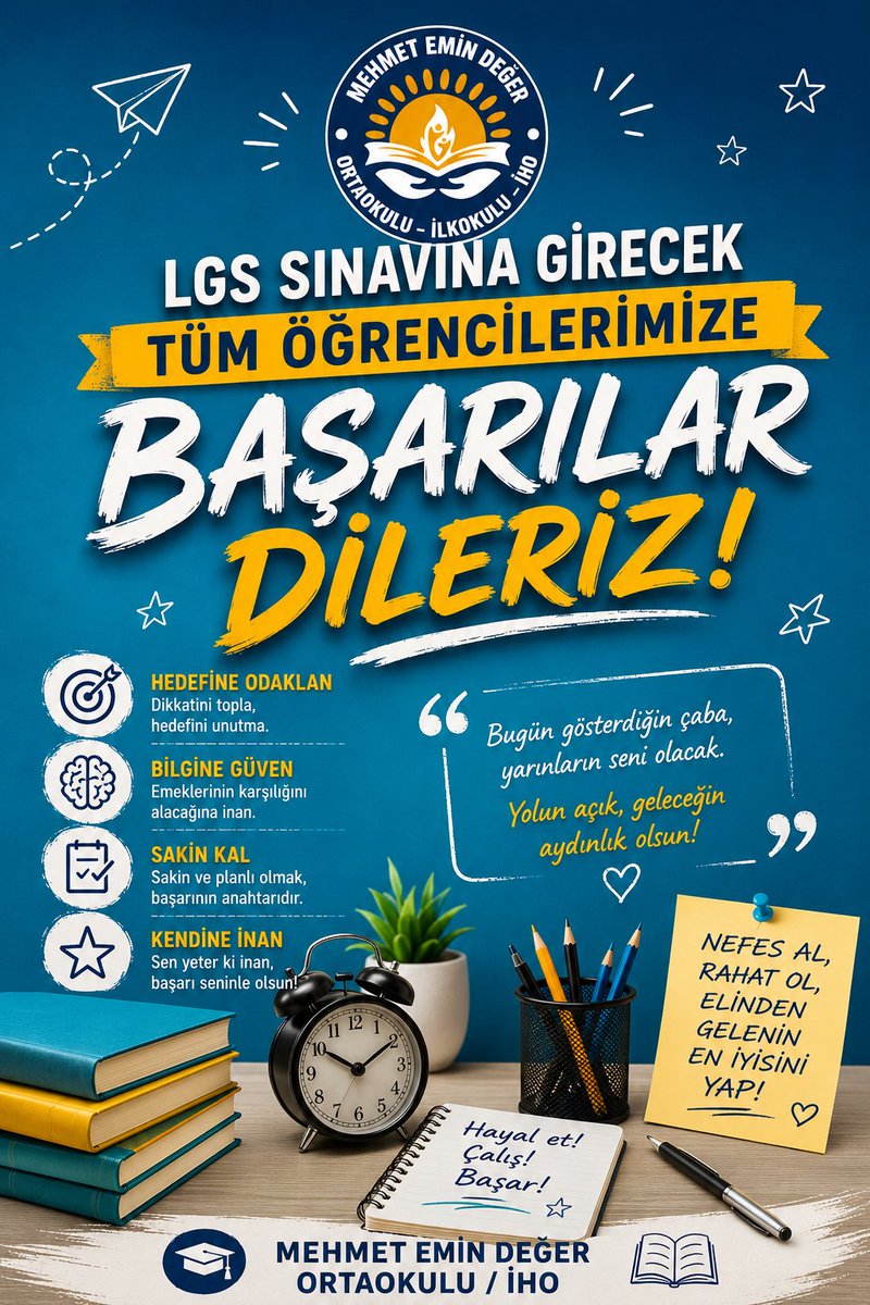 emin_ilk's tweet photo. LGS sınavına girecek bütün öğrencilerimize başarılar dileriz. @Yusuf__Tekin @ali_eyyupkoca @abdullahsahinn @makan47 @MazharBATIHAN https://t.co/wZAGeK4AV3