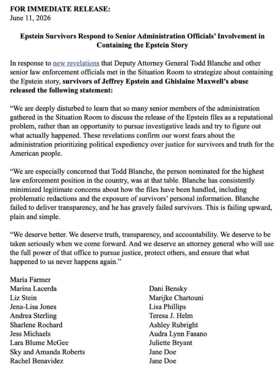 JulietteBryant's tweet photo. Letter from Epstein Survivors https://t.co/0lQVMMI5Et