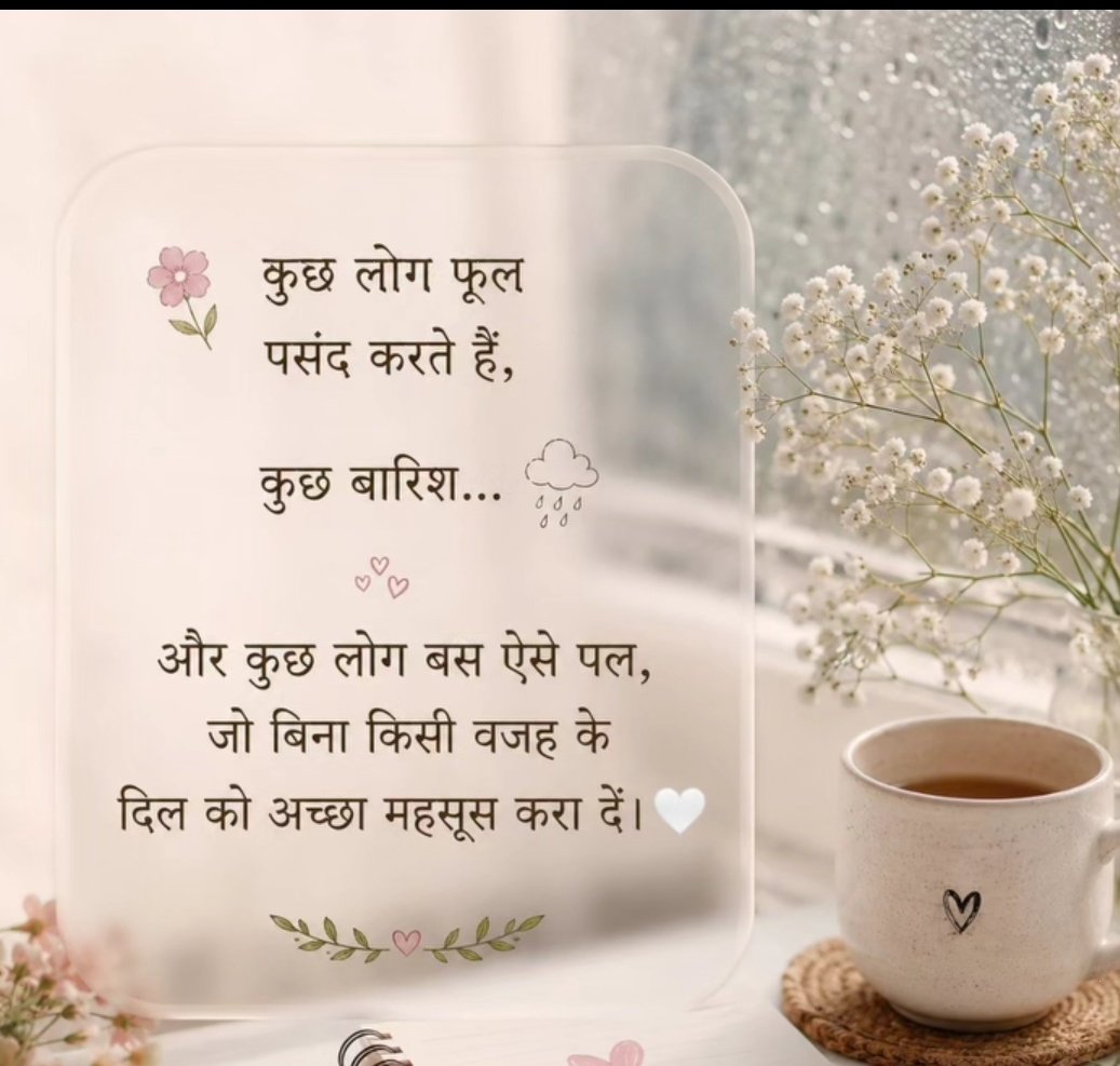 DevdattaSingh's tweet photo. कुछ लोग #फूल पसंद करते हैं, कुछ बारिश... 🌷🌧️
और कुछ लोग बस ऐसे पल, जो बिना किसी वजह के दिल को अच्छा महसूस करा दें। 🤍✨
शायद सुकून का कोई मौसम नहीं होता, बस कुछ एहसास होते हैं। ☁️🌿 :::
#CutePost #AestheticVibes #PeacefulMoments #SimpleThings #FeelGood https://t.co/BRFXIEun7X