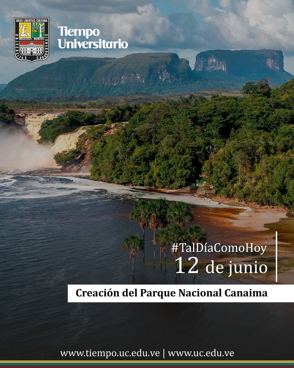 UCarabobo's tweet photo. #TalDíaComoHoy de 1962 decretan el Parque Nacional Canaima. Comprende una gran extensión de 3 millones de hectáreas. Posee gran biodiversidad, las formaciones rocosas más antiguas del planeta: los tepuyes y la caída de agua más alta del mundo, el Salto Angel.#UC https://t.co/Fm6Jp34r11